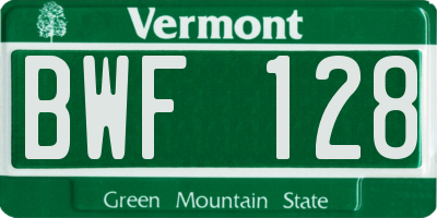 VT license plate BWF128