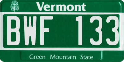 VT license plate BWF133