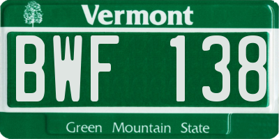 VT license plate BWF138