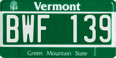 VT license plate BWF139