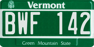VT license plate BWF142