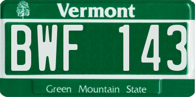 VT license plate BWF143