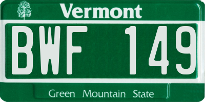 VT license plate BWF149