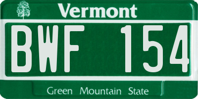 VT license plate BWF154