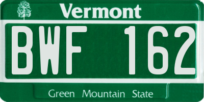 VT license plate BWF162