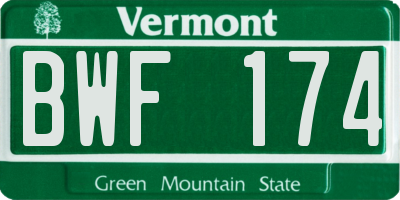 VT license plate BWF174