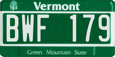 VT license plate BWF179