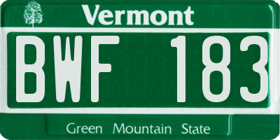 VT license plate BWF183