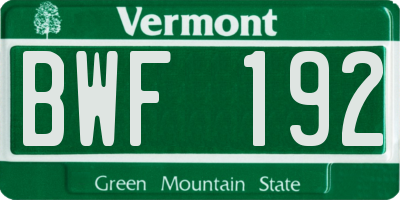 VT license plate BWF192