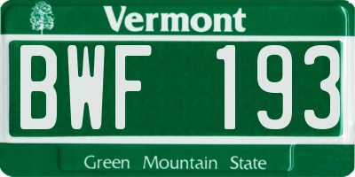 VT license plate BWF193