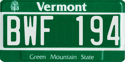VT license plate BWF194
