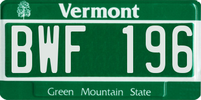 VT license plate BWF196