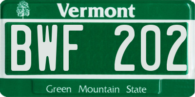 VT license plate BWF202