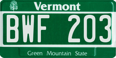 VT license plate BWF203