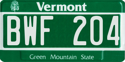 VT license plate BWF204