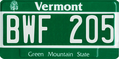 VT license plate BWF205