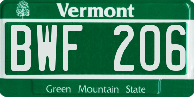 VT license plate BWF206
