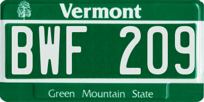 VT license plate BWF209