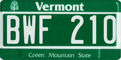 VT license plate BWF210