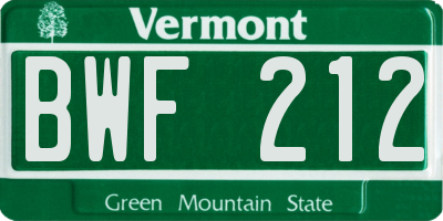 VT license plate BWF212