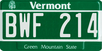 VT license plate BWF214