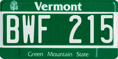 VT license plate BWF215