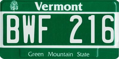 VT license plate BWF216