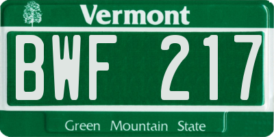 VT license plate BWF217