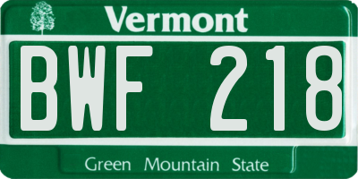 VT license plate BWF218