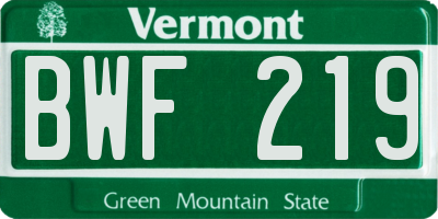 VT license plate BWF219