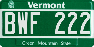 VT license plate BWF222