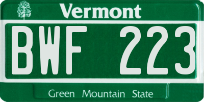 VT license plate BWF223