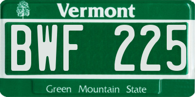 VT license plate BWF225