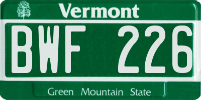 VT license plate BWF226