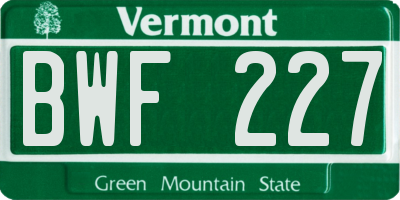 VT license plate BWF227
