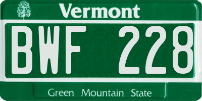 VT license plate BWF228