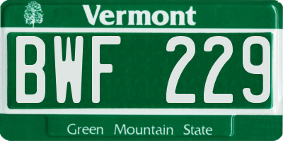 VT license plate BWF229