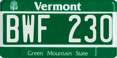 VT license plate BWF230