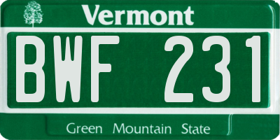 VT license plate BWF231