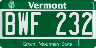 VT license plate BWF232
