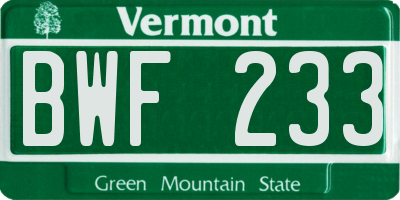 VT license plate BWF233
