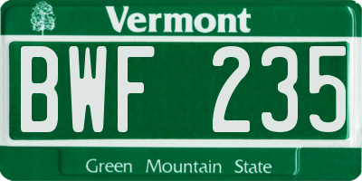 VT license plate BWF235