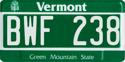 VT license plate BWF238