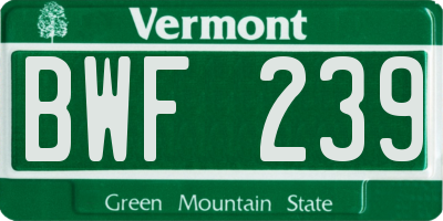 VT license plate BWF239