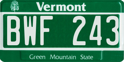 VT license plate BWF243