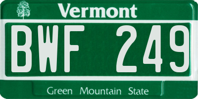 VT license plate BWF249