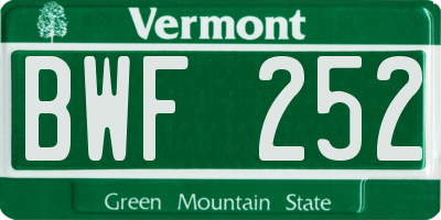 VT license plate BWF252
