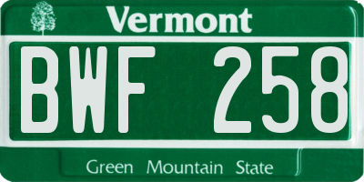 VT license plate BWF258