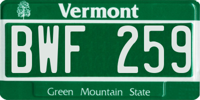 VT license plate BWF259