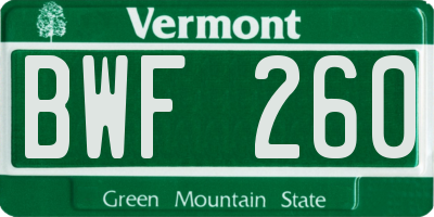 VT license plate BWF260
